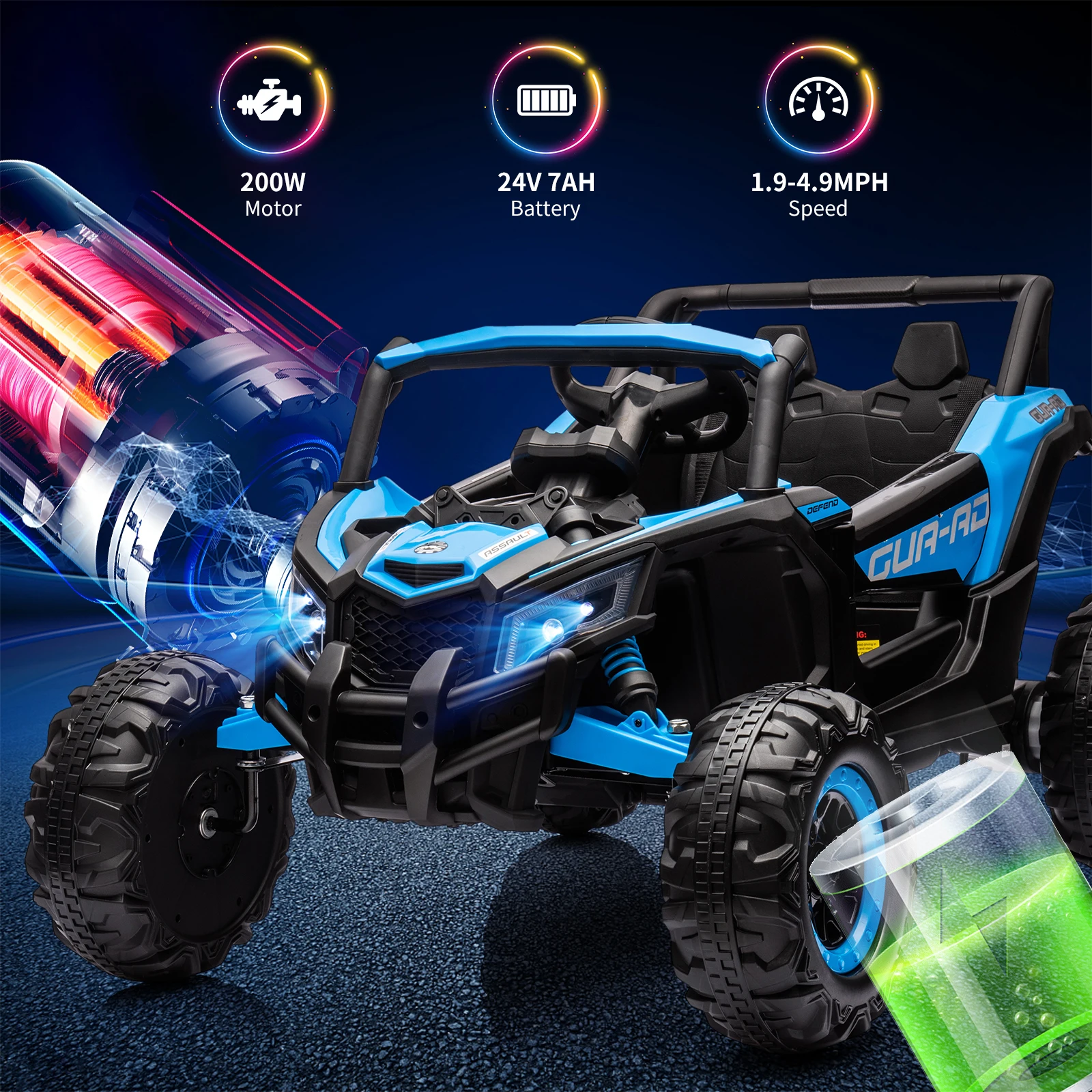 UTV per bambini con telecomando, auto da 24 V, veicoli elettrici alimentati a batteria, sospensione a molla, motore da 200 W, struttura in metallo