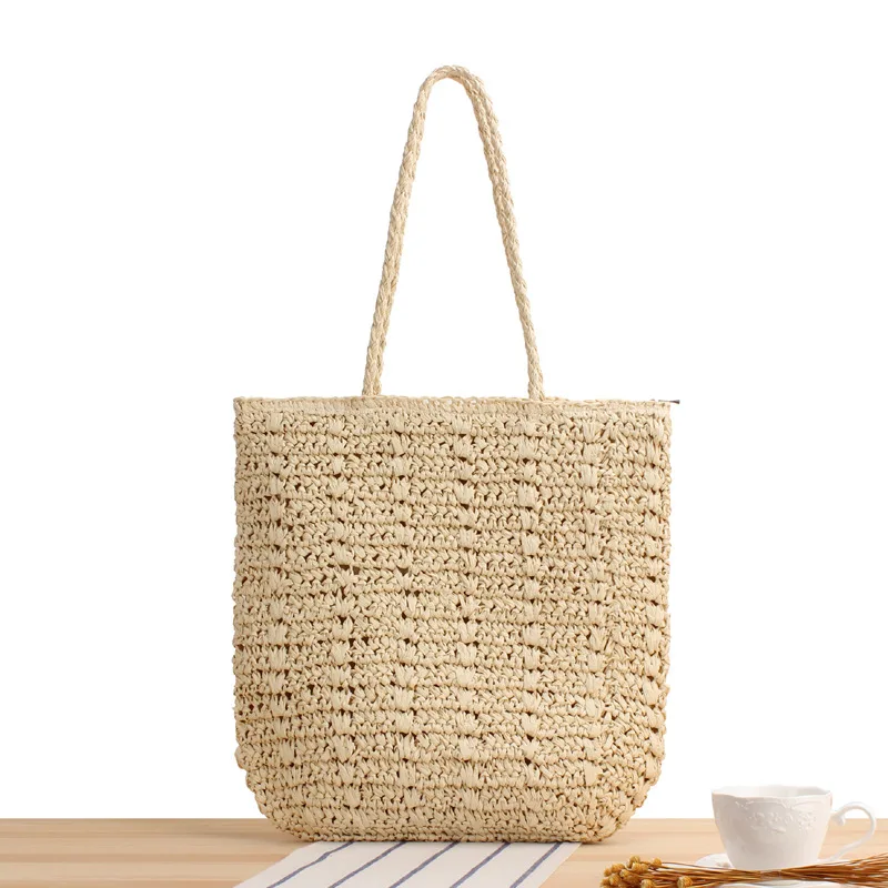 

Summer vintage straw bag, square vertical braided shoulder bag, French ethnic casual tote bag