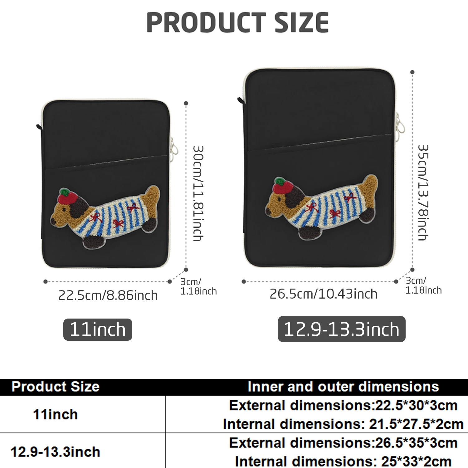 Cute Dachshund Puppy Tablet Sleeve Case for iPad Mini Air/Pro Samsung 11 12.9 13.3Inch, School Daily Use Travel Office Carry Bag