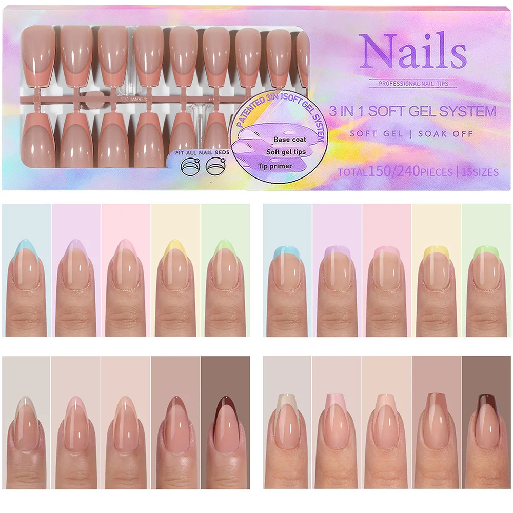 150pcs/box French Fake Nail Medium Short Tips Press On Nails Soft  Acrylic Gel False Nails Art DIY Design Salon Gifts For Women