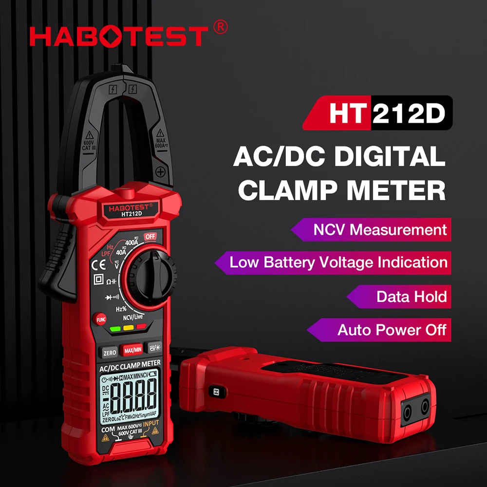 HABOTEST HT212 Digital Clamp Meter 600V 400A DC AC Current Voltage Tester True RMS Ohm Continuity Hz Tester Voltmer Multitester