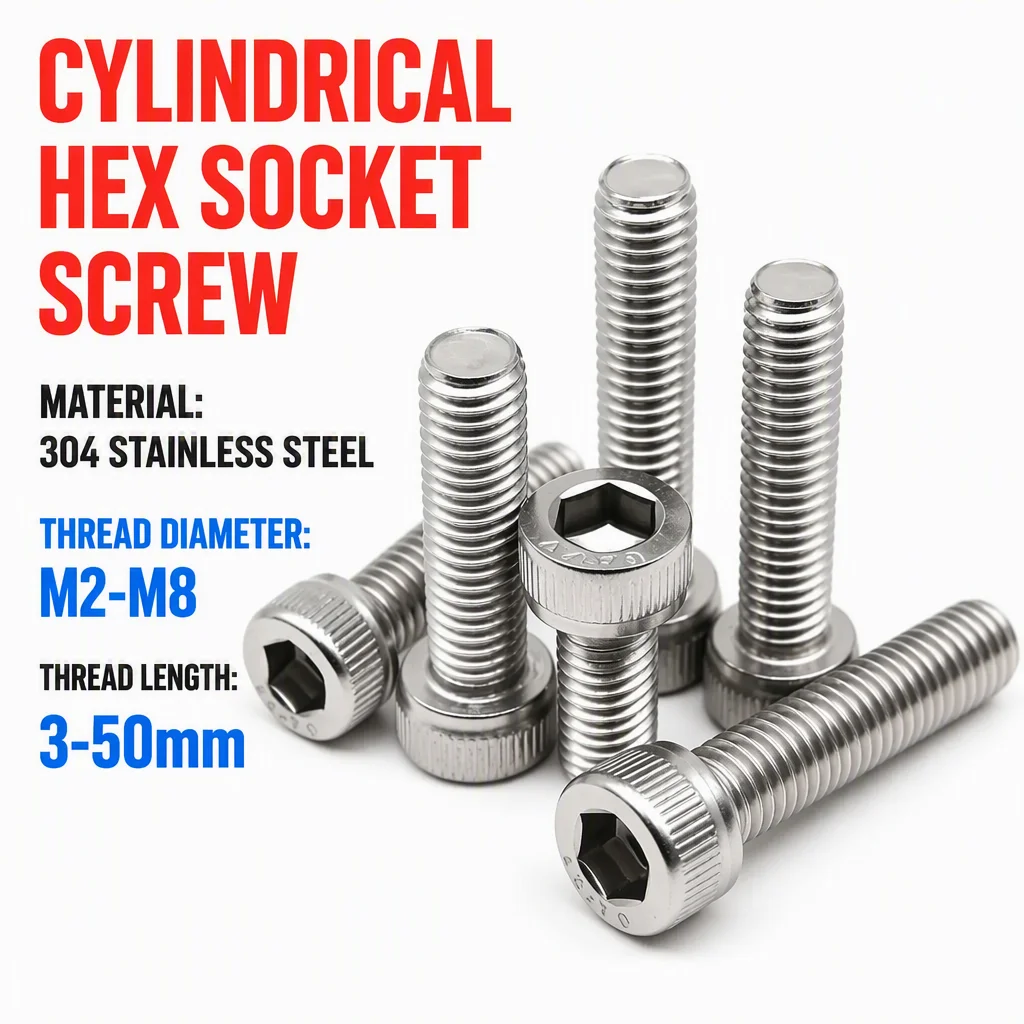 M2 M2.5 M3 M4 M5 M6 M8 304 A2-70 Stainless Steel DIN912 Hexagon Hex Socket Cap Allen Head Bolt Screw
