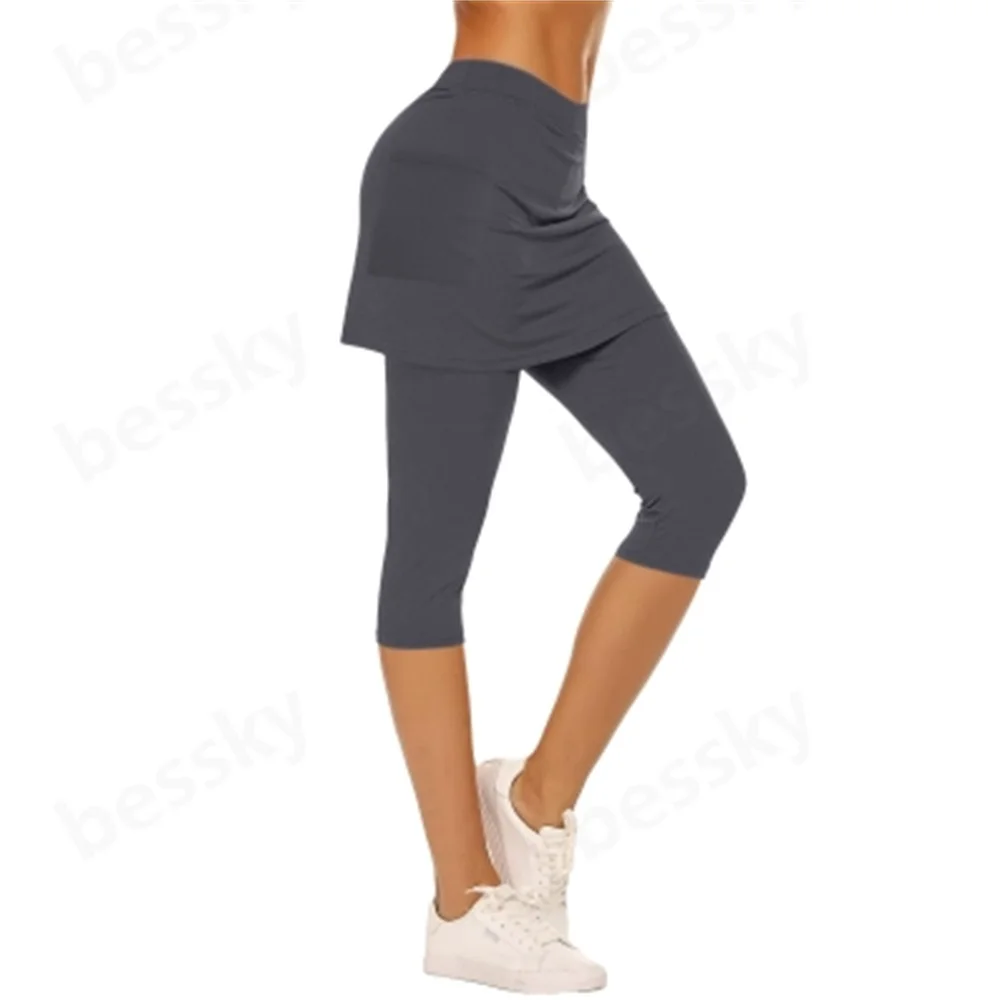 

Ladies' cropped pants, sports, golf, gym, tennis, yoga, high waisted cropped pants with skirt, yoga pants