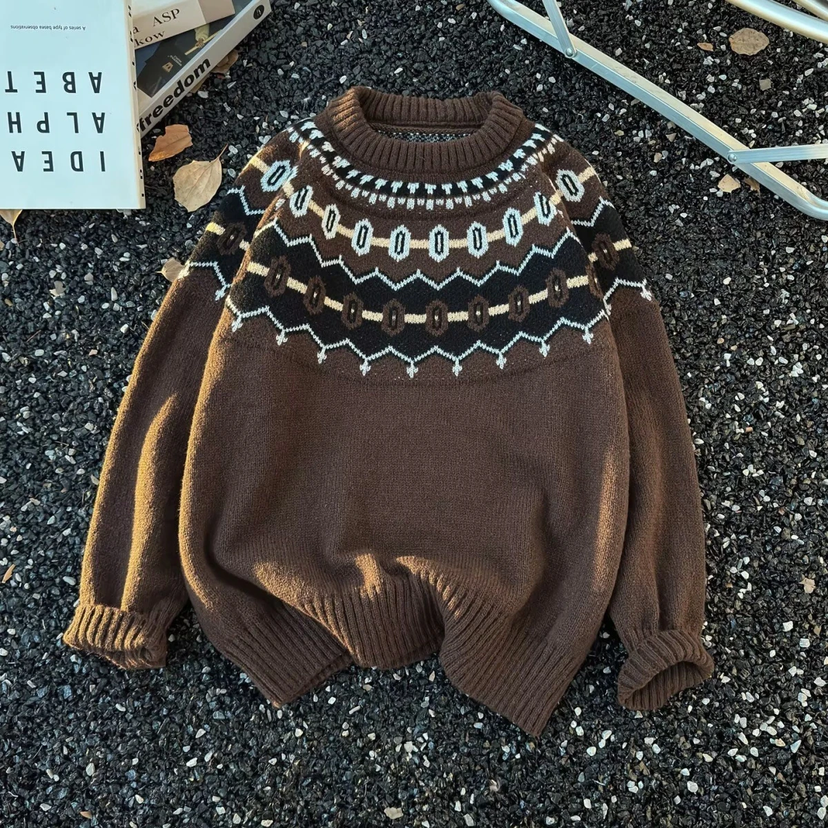 

Вязаный свитер Bla Fair Isle, мужской свитер для пар в американском стиле ретро, высококачественный базовый свитер из полиэфирного волокна, зимний длинный...