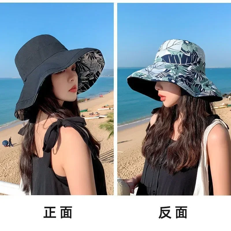 

Reversible Foldable Cotton Sun Hat for Women Summer Wide Brim UV Protection Panama Beach Bucket Hat Ladies Girls Outdoor Sea Hat