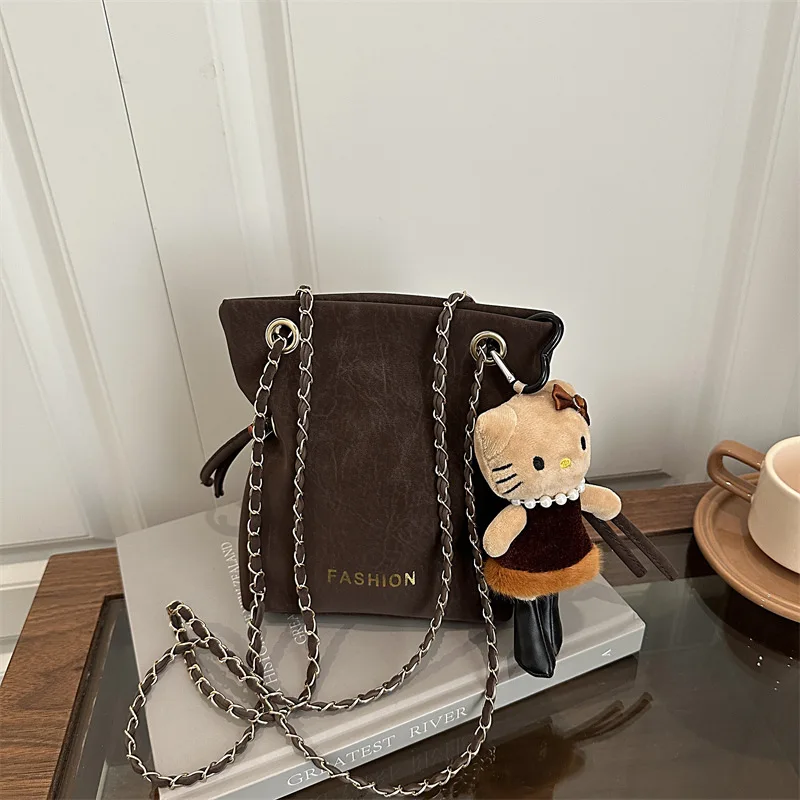 

New Fashion Women Crossbody Bucket Bag Simple Chain Shoulder Bag Korean Style Comfortable and Versatile Texture Commuting Bag