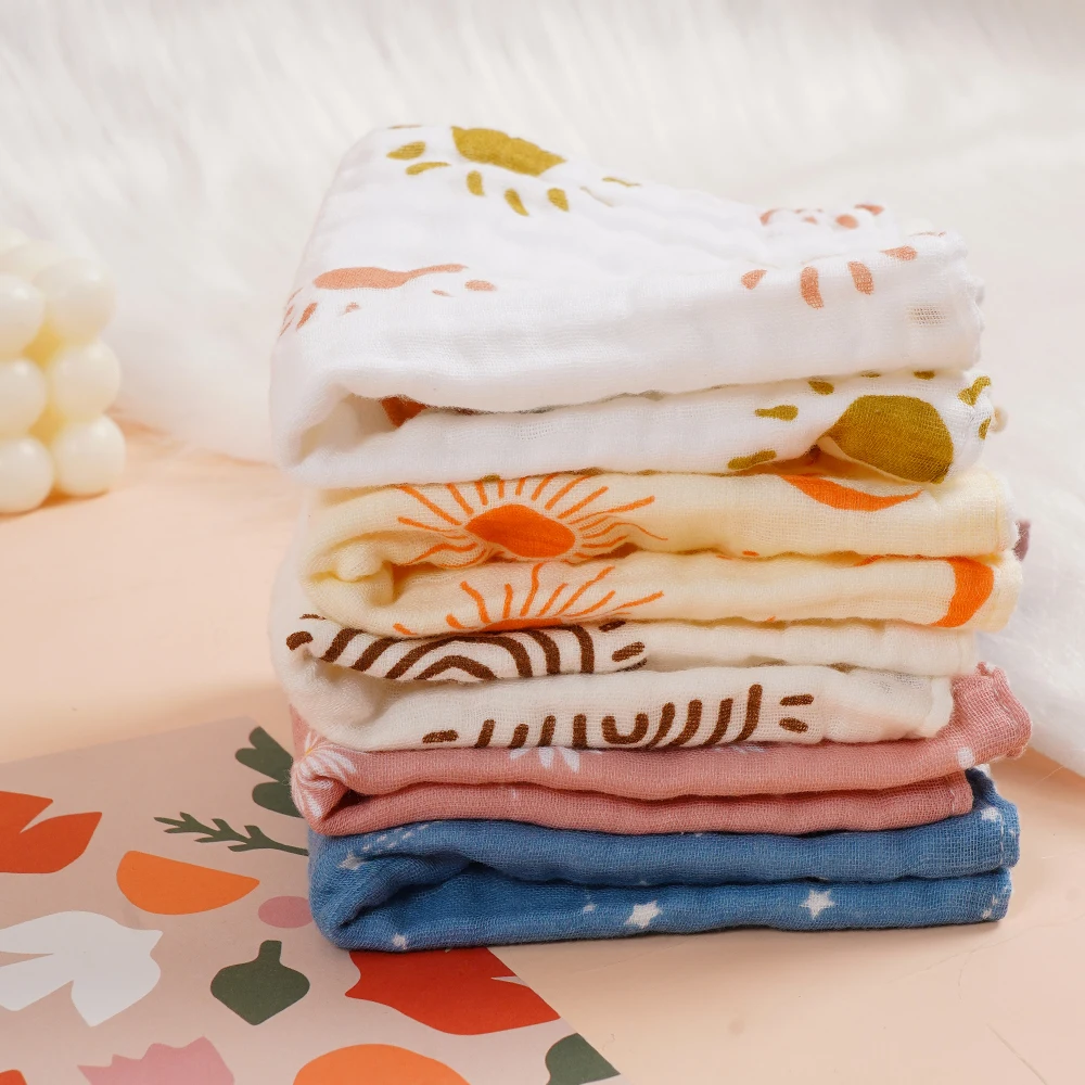 Kangobaby #My Soft Life# 5pcs Set New Fashion Baby Muslin Cotton Face Towel Breathable Newborn Wash Cloth Size 25x25cm