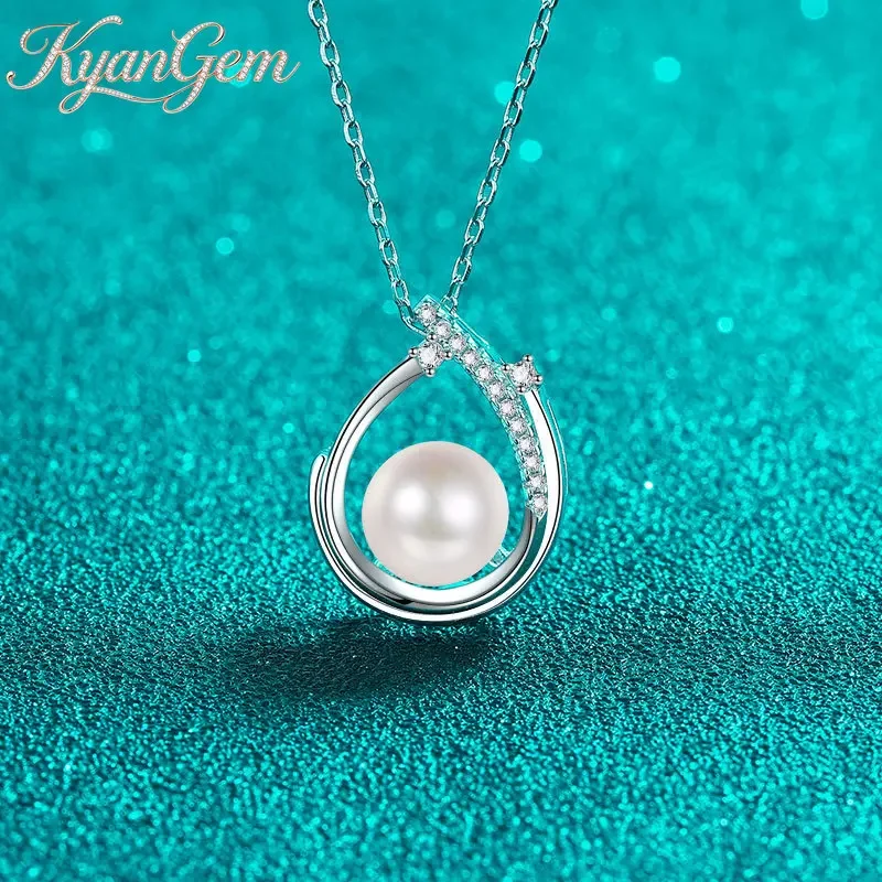 KyanGem Platinum PT950 Inlaid Diamond Pendant, Moissanite Round Pearl Necklace, High-end Design Collarbone Chain