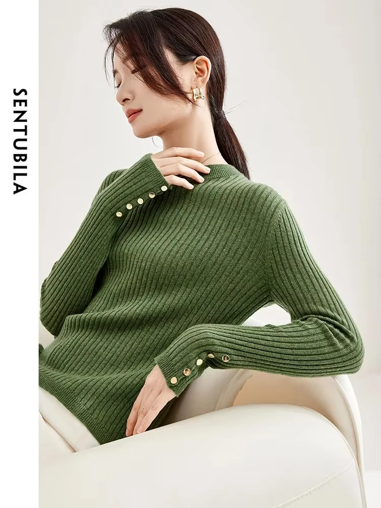 SENTUBILA Pullover Sweaters Soft Knit Tops for Women 2024 Spring Fashion Simple Round Neck Knitwear Basic Jumpers W33H51125