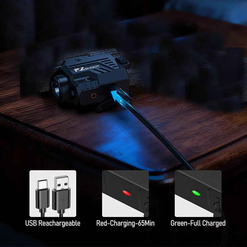 EZshoot 1000 Lumens Flashlight LED Light Combo Rechargeable with Slide Rail Compatible with G-lock and Picatinny Rail - view 6