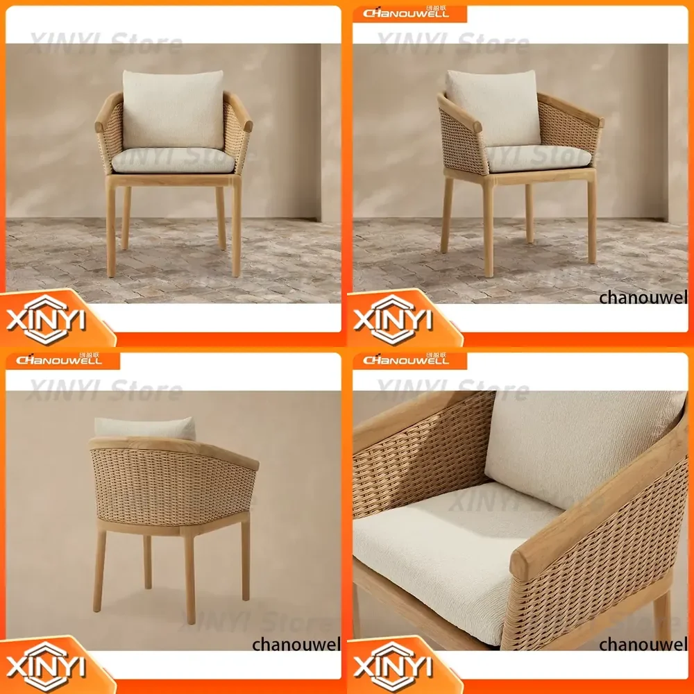 Modern Outdoor Teak Dining Chair for All-Weather Wicker Quick-Dry Cushion Eco-Friendly Durable Solid Wood Patio Dining Chair
