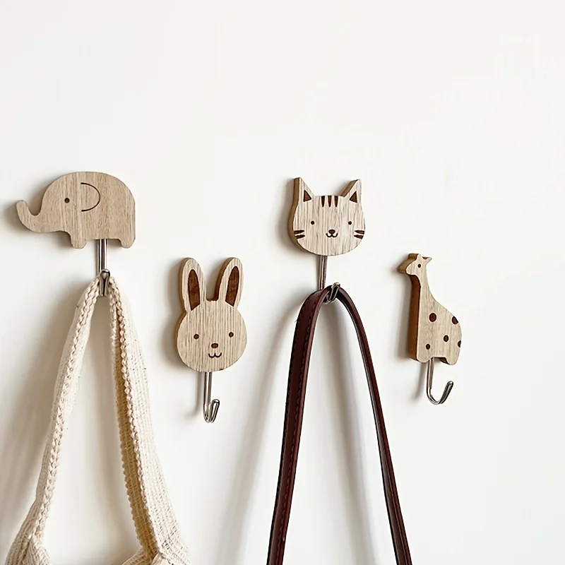 4pcs Wall Mount, Easy Install, Fashionable Storage for Coats, Towels, Scarves, Bags - Cute Elephant, Cat, Rabbit, Giraffe Design