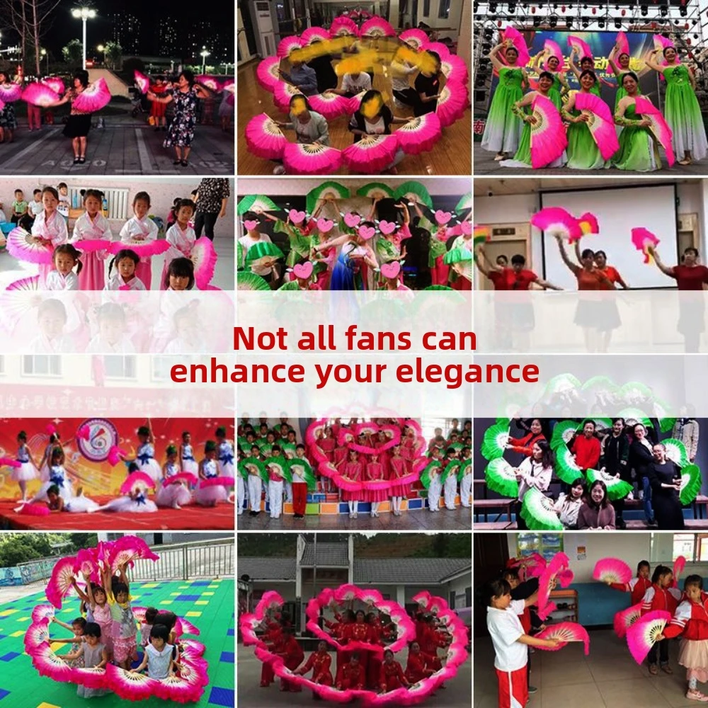31cm Bamboo Chinese Short Bellydance Fan 17/20cm Half Circle Silk Veil Pairs Multicolors Yangko Dance Prop Performance