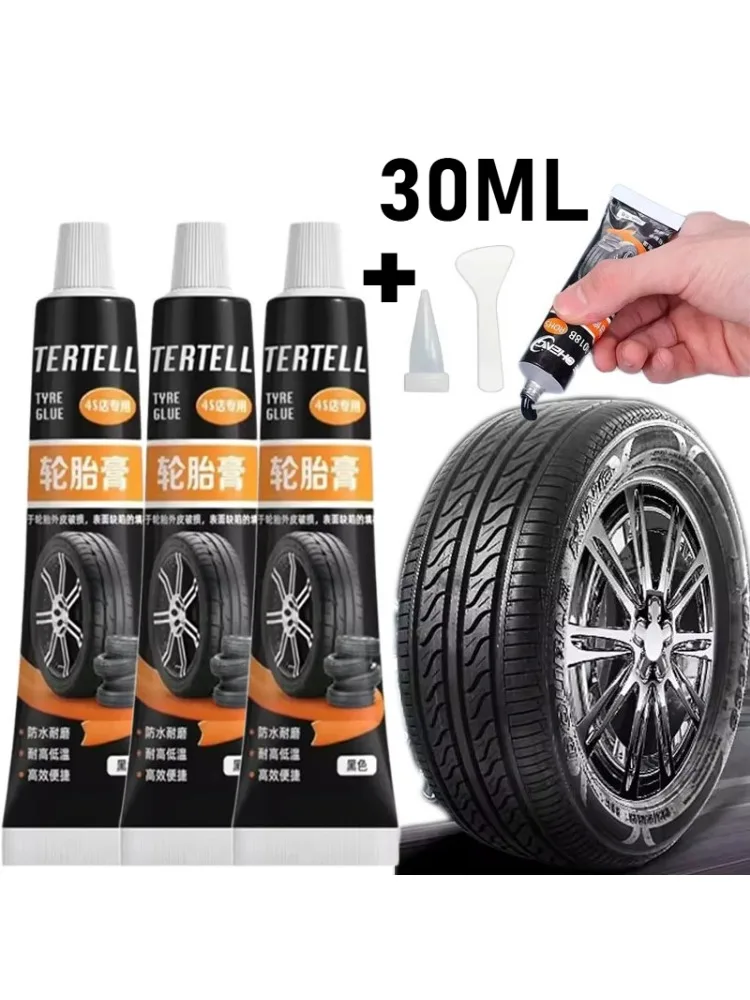Colle noire pour réparation de pneus de voiture, 30ML, caoutchouc liquide, résistant à l'usure et à l'eau, utilisée pour tous les types d'outils de réparation de pneus, 1/3 pièces