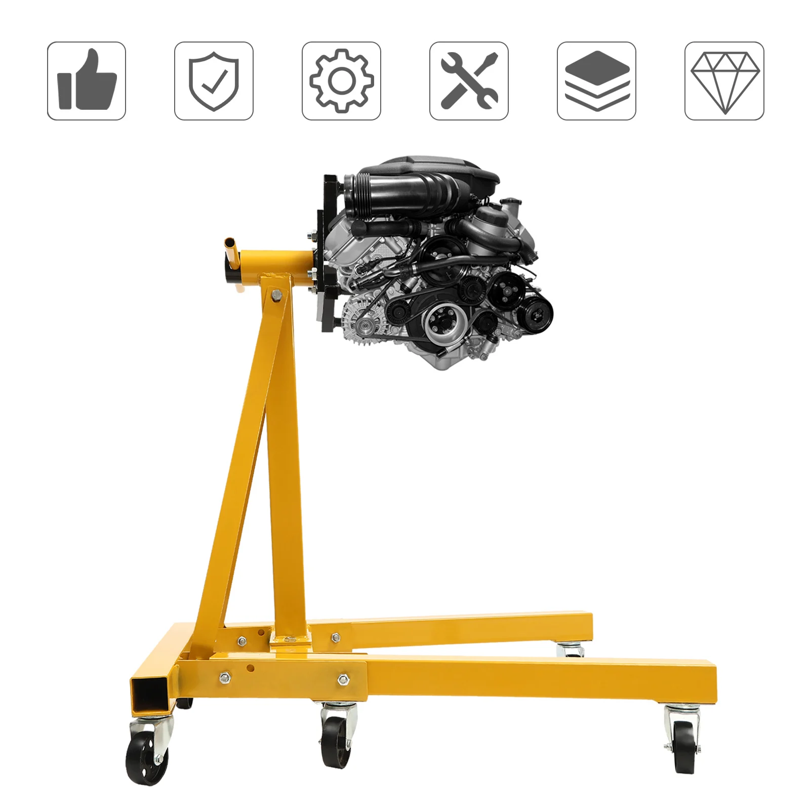 Foldable Steel Engine Stand with 360° Rotating Hoist Head - Motor Dolly & Mover Jack, 2000 LBS Capacity for Auto Repair