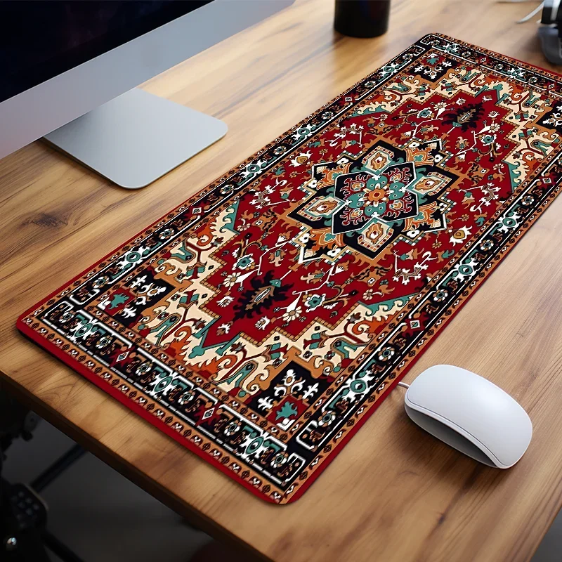 Bohemian color mouse pad Persian rug 90x40/70x30cm anti-slip rubber base with stitched edge keyboard mat office accessories XXS