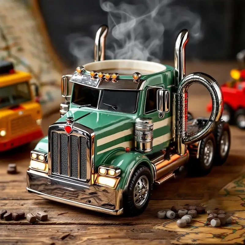 3D Creative Truck Design Coffee Mug Handmade Semi-trailer Water Cup Desktop Home Kitchen Semi Truck Coffee Cup Ornament