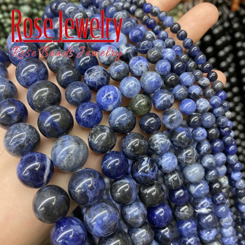 Natural Stone Dark Blue Sodalite Beads Round Loose Spacer Beads 4 6 8 10 12 mm For Jewelry Making DIY Bracelets Accessories 15\