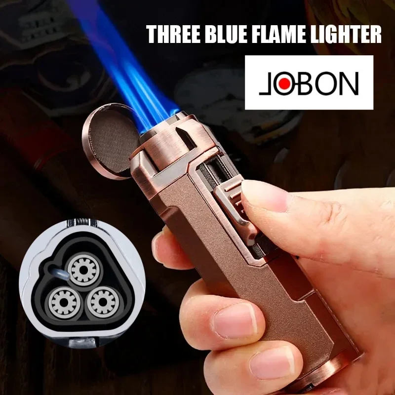 

High End Three Flame Blue Flame Direct Jet Lighter, New Business Multifunctional Cigar Cutter, Metal Inflatable Lighter