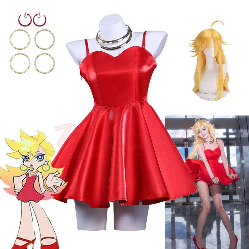 

Аниме трусики-чулки с подвязками, трусики-трусики, анархия, косплей, красное платье, серьги, костюм, парик, вечеринка на Хэллоуин, для женщин и девочек