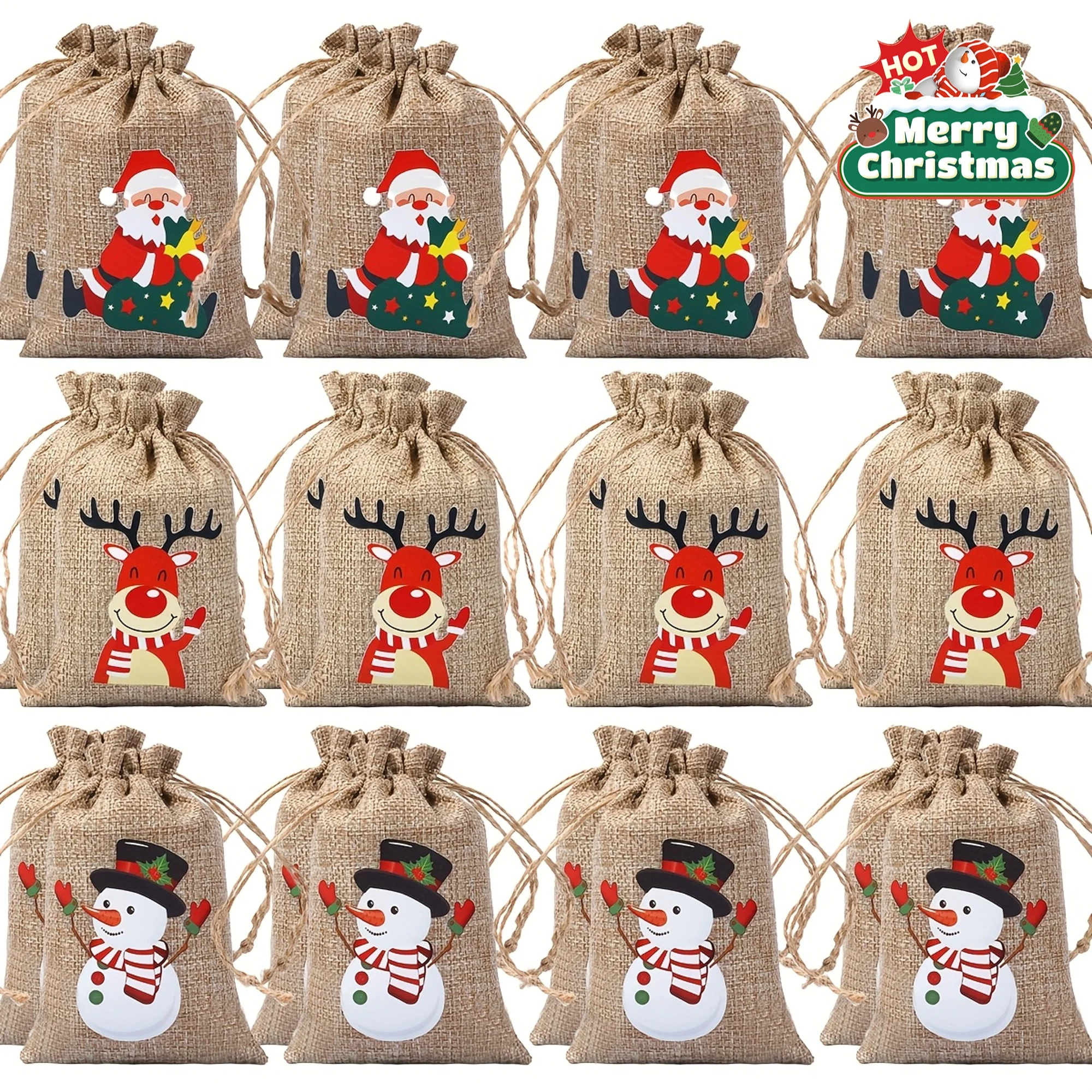 12/24 Stück Weihnachtsgeschenktüten für Weihnachtsgeschenke, Adventskalender, Baumschmuck – Party, Familientreffen – Feiertags-Geschenktüten