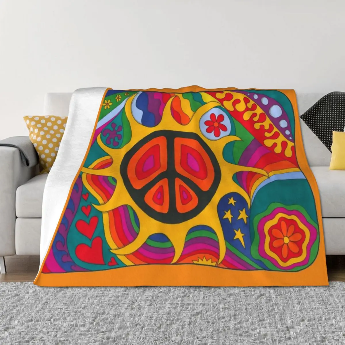 

Psychedelic Flaming Peace Throw Blanket warm for winter Sofa Furrys Soft Beds Blankets