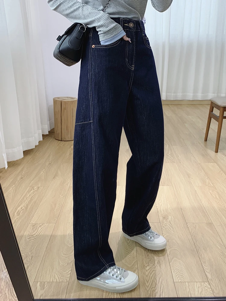 

Утягивающие осенне-зимние джинсовые брюки с высокой талией, женские свободные прямые джинсы, длинные брюки, не выцветающие