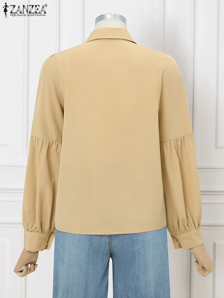 ZANZEA-camisas elegantes para mujer, blusa larga transparente, Tops de flores con decoración de verano 2021, Túnica de trabajo OL a la moda, Blusas holgadas informales sólidas