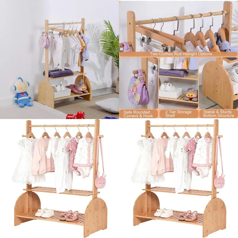 

Adjustable Rod Kids' Clothing Rack, 2-Tier Dress-Up Rack for Babies and Pets, Nursery Wardrobe Organizer