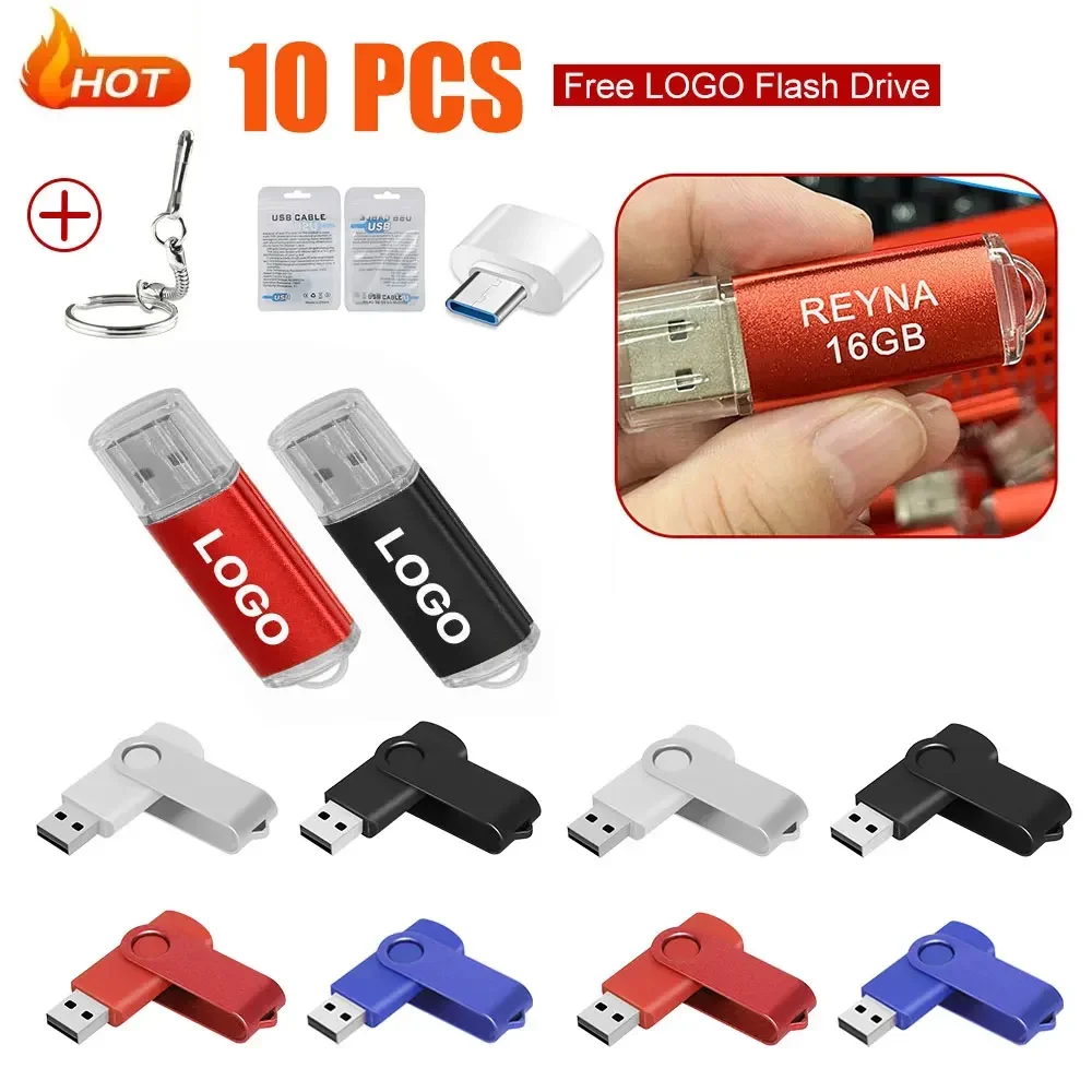 แฟลชไดรฟ์2.0 USB 10ชิ้น/ล็อตความจุ64GB 128GB เพนไดรฟ์16GB แฟรชไดรฟ์32GB บนคีย์ USB 1GB 2GB 4GB 8GB