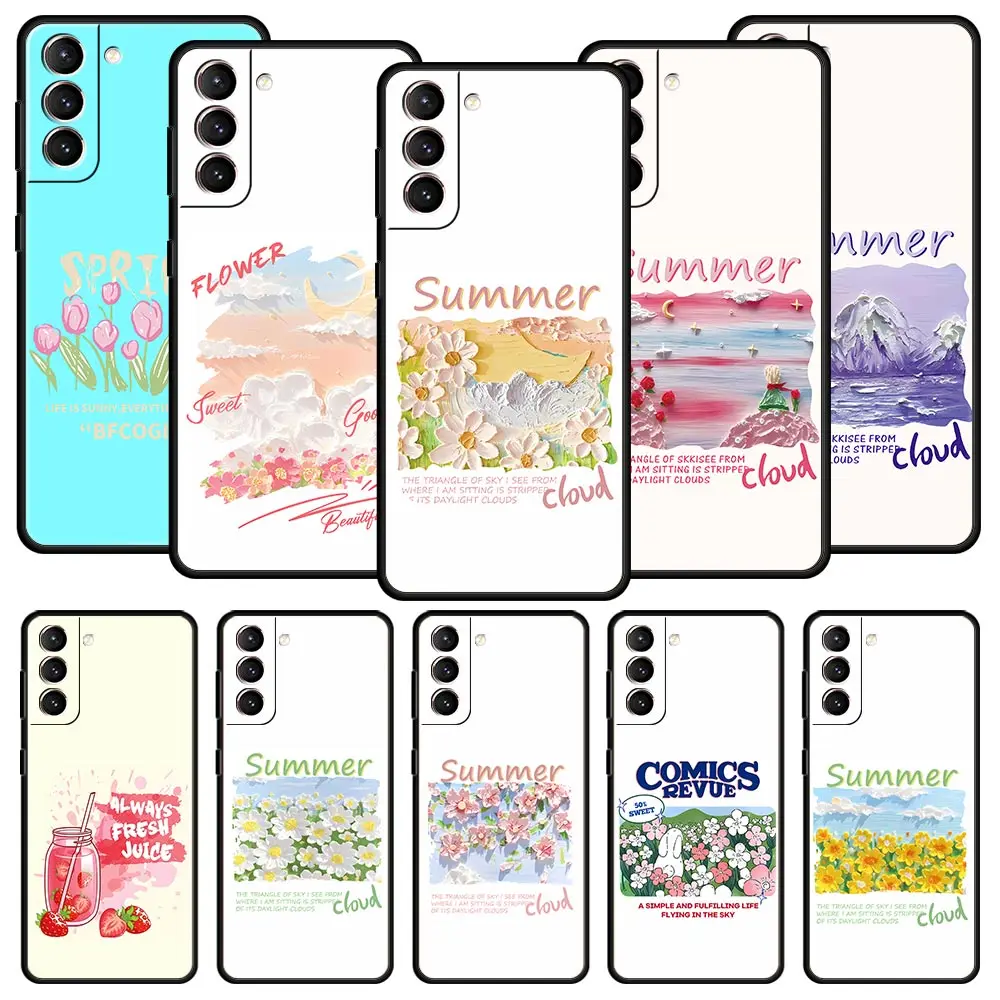 Phone Case For Samsung Galaxy S26 S25 FE S24 S23 S22 S21 Ultra S20 5G S10E Plus Protect Cover Art Summer Cloud Flower Oil