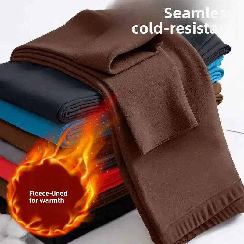 Men's Thermal Long Pants Double-sided Fleece Anti-cold Winter Bottoms High Elasticity Comfortable Fit Knitted  Color
