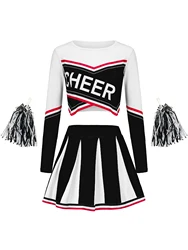 Women's Long Sleeve Cheerleader pompon Sexy Student Stage Music Performance Dress Skirt Halloween Uniform