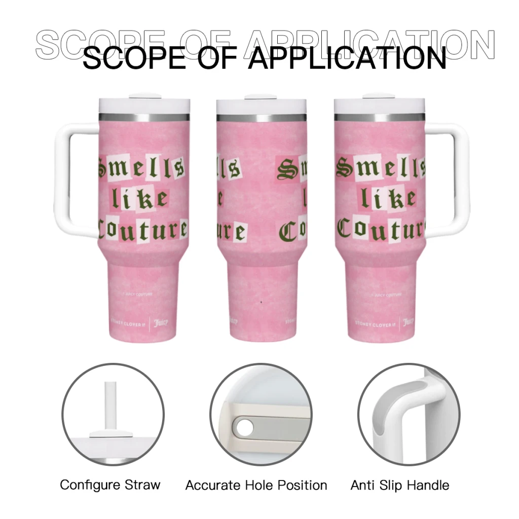 Travel Mugs Hot-Sale-Like-Juicy-Couture-Style Stainless Steel 304 Drinkware Thermal 40oz/1200ml  Large Capacity Handle Car Cup