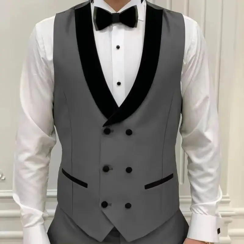 Men's Suit Vest Gray Double Breasted Black Lapel Vest Suit Suitable for Weddings Birthdays Parties Business Tailcoats Groom