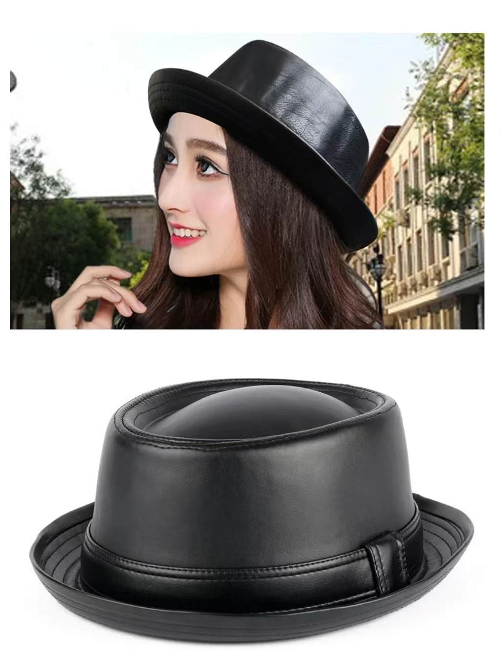 

2025 Fashion Men Black Leather Trilby Hat Male Fedora Cap Retro Women Autumn Brand Porkpie Caps Men's Vintage Jazz Hats