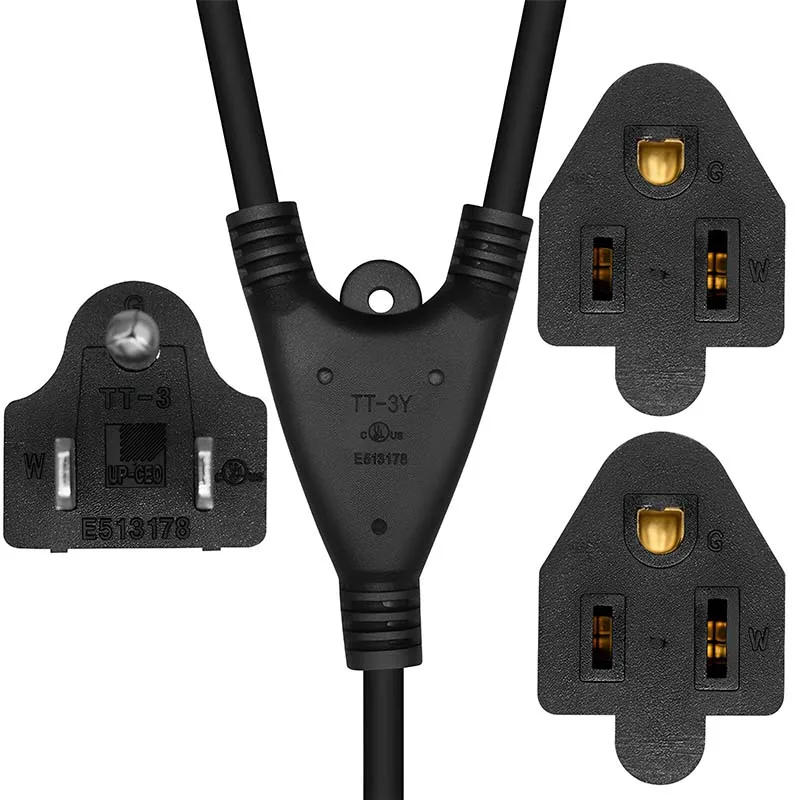 2PCS US NEMA 5‑15P To Dual 5‑15R Y‑Splitter Power Extension Cord Pure Copper 0.3M 1‑to‑2 Power Cable