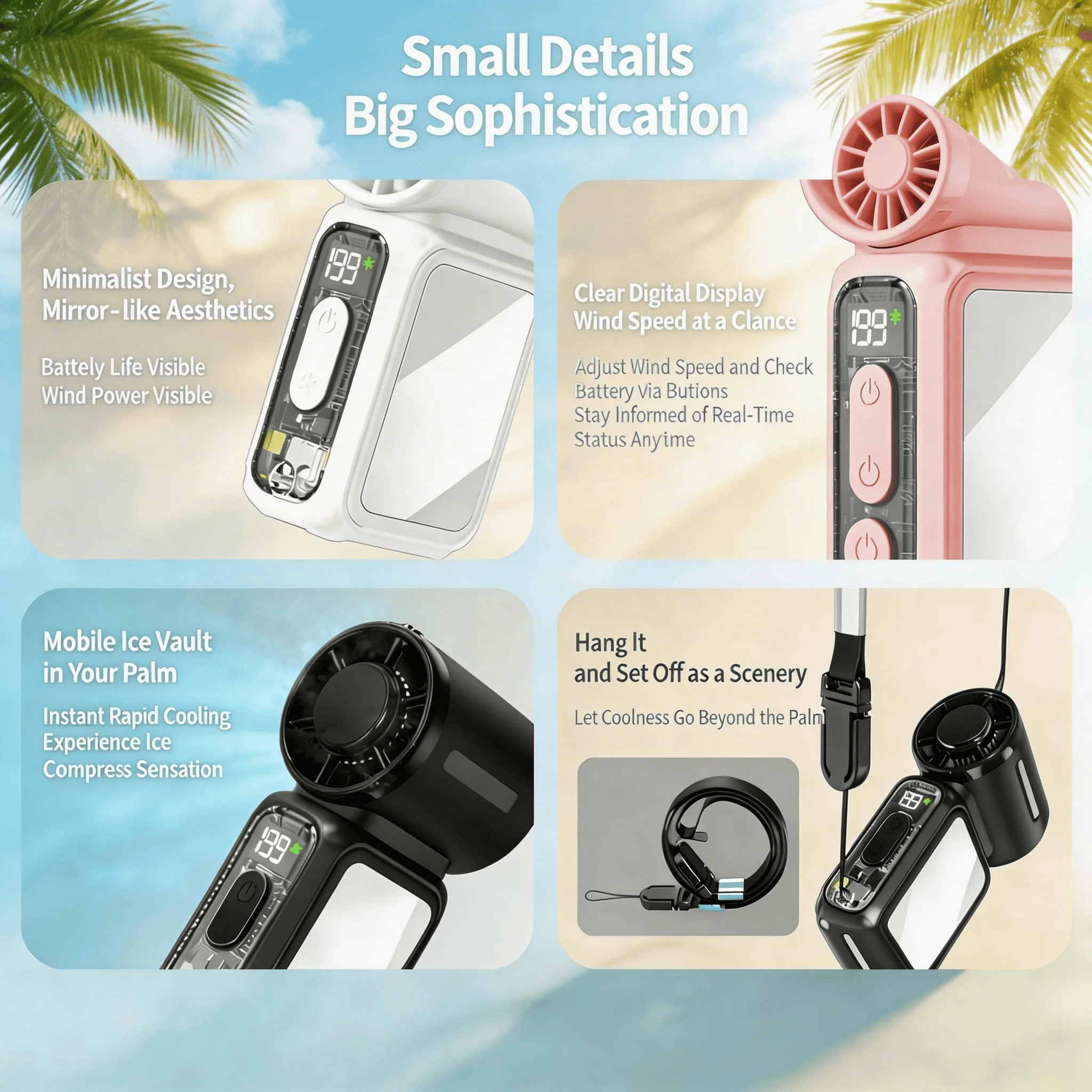 2026 Portable Fan,Handheld Neck Mini Fan With Makeup Mirror,5000mAh 13H Long Lasting,199 Speed Adjustable,LED Flashlight&SOS Light,Type-C Rechargeable Ultra Quiet Fan For Camping Outdoor Work Travel D image 7