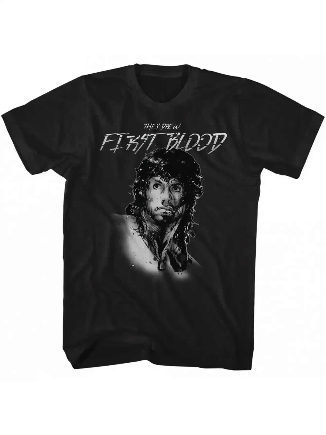 Men's Vintage 80s Action  Graphic T-Shirt - First Blood & Rambo Design, Bold  Print, Machine Washable Crew Neck Casual Tee for P