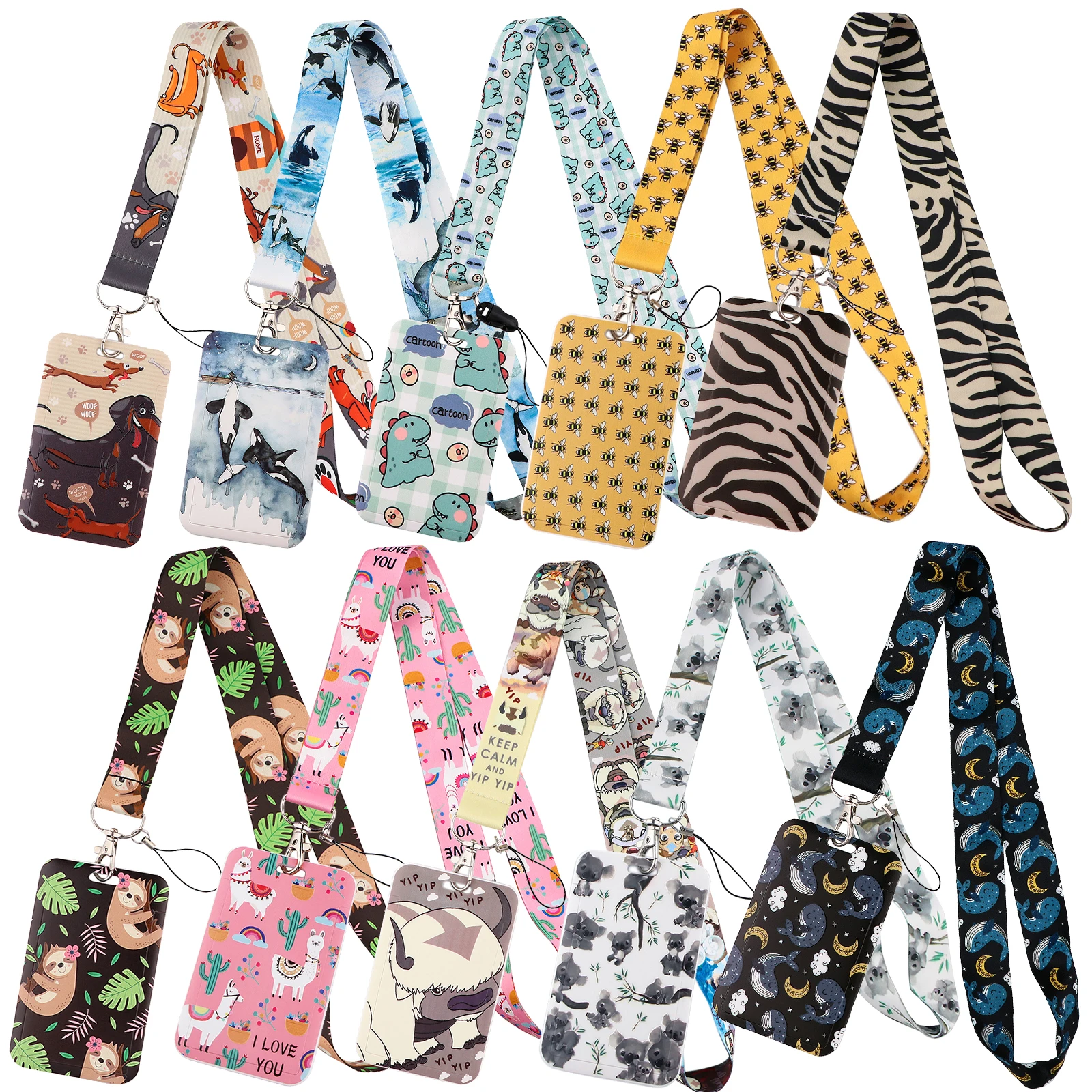 Cute Animals Credential Holder Cartoon Avatar Lanyards for Key Neck Strap For Card Badge Gym Keychain Keyring Accessories Gifts