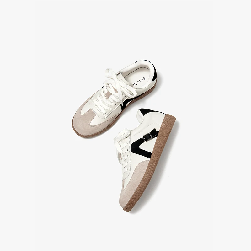 BEAUTODAY Fashion Sneakers Women Cow Suede Leather Mixed Colors Lace-up Round Toe Ladies Vulcanize Shoes Handmade 29843