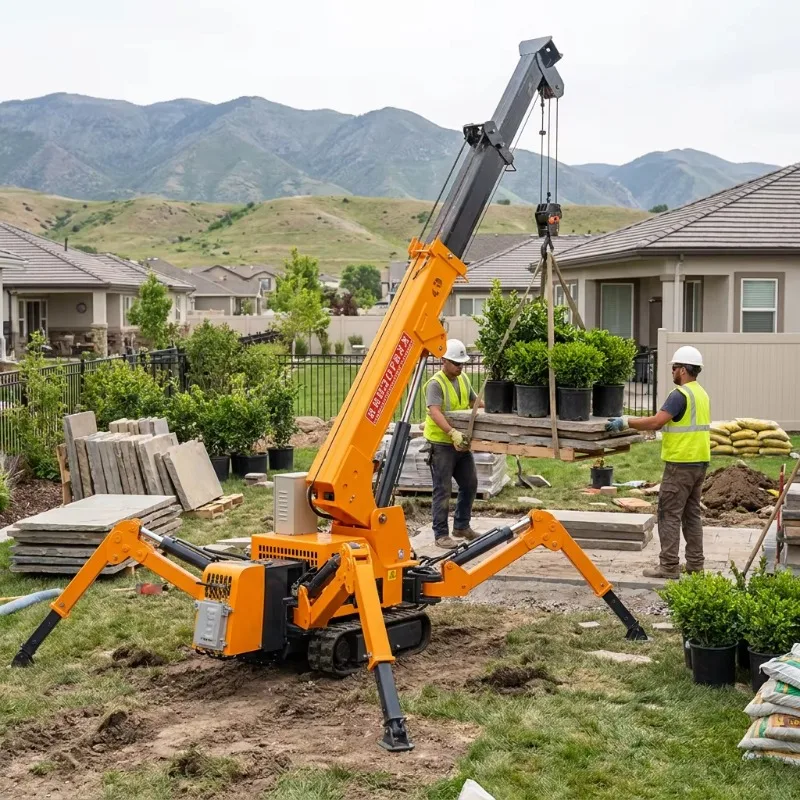1 Ton Mini Spider Crane Crawler Crane Compact Design Electric Power for Indoor Glass Curtain Wall Installation Work Use