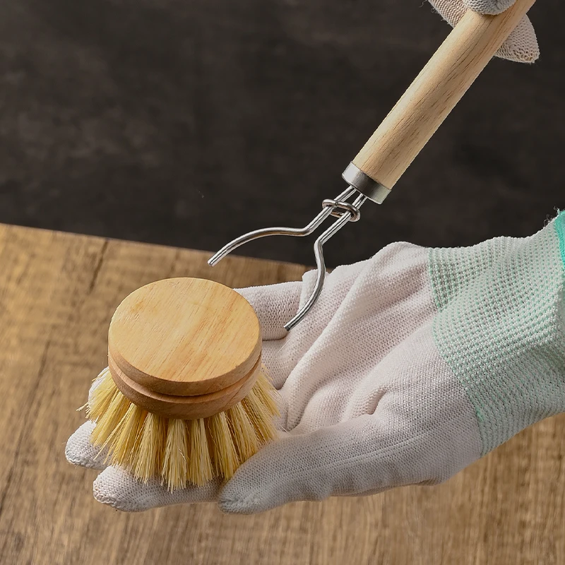 Wooden Handle Dish Brush Set with 3 Replacement Sisal Heads, Kitchen Cleaning Brush for Pots, Pans & Dishes