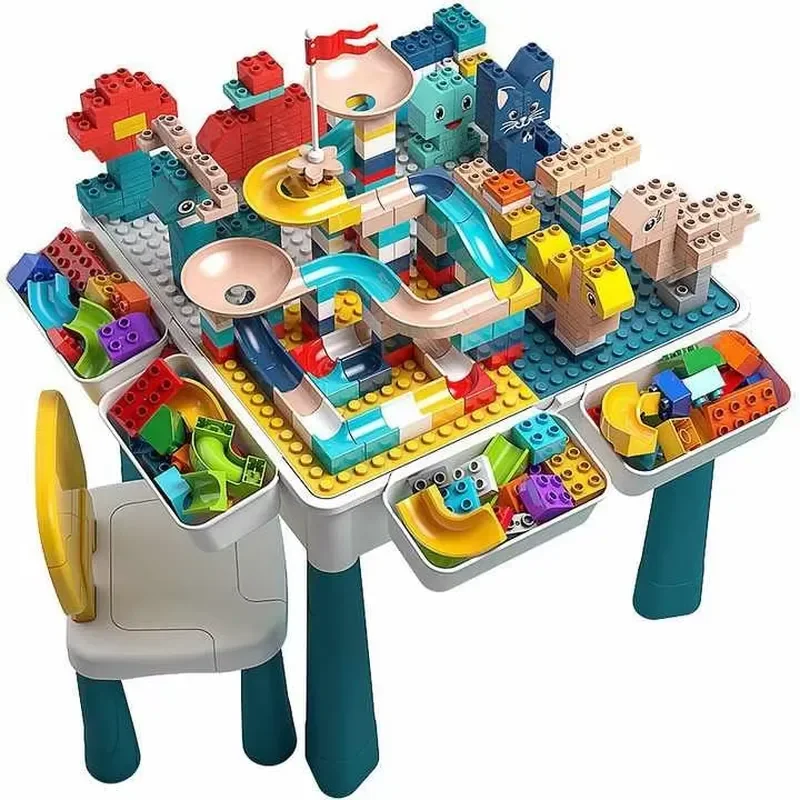 Multifunctional Plastic Building Block Table with Storage Space for Preschool Children Learning and Play