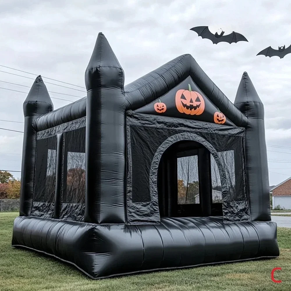 منزل ترتد قابل للنفخ مخصص على طراز الهالوين قلعة نطاطة قابلة للنفخ مع منفاخ مسرح تجاري PVC لألعاب الأطفال