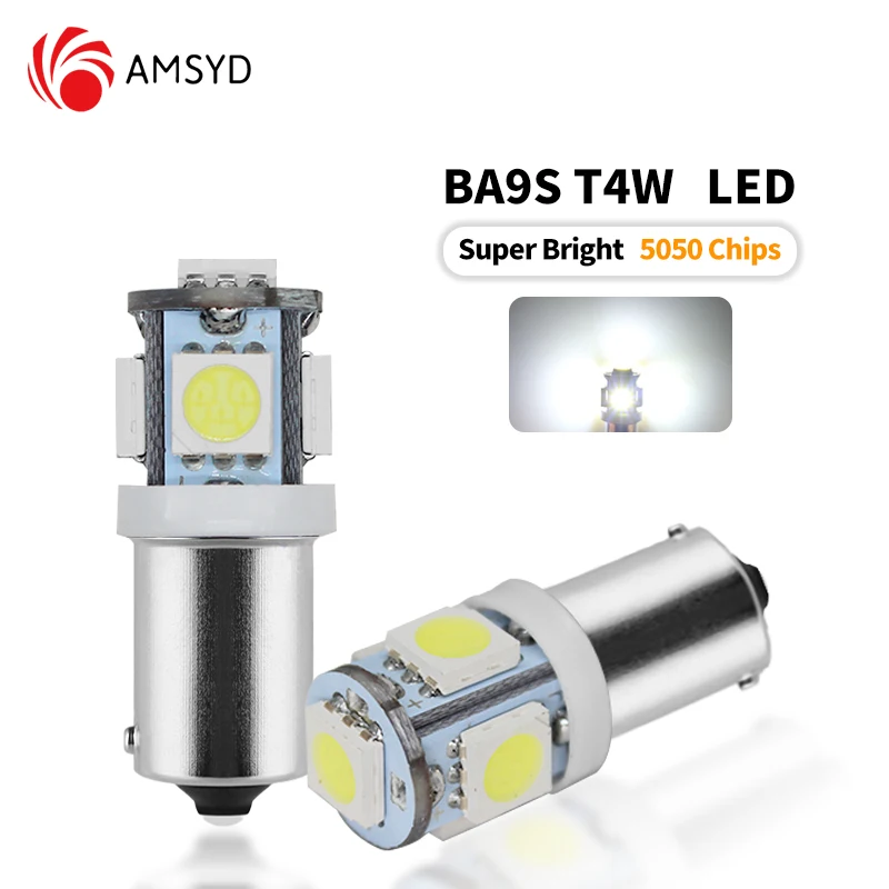 2Pcs BA9S T11 T4W Car LED Lamps 5050 5SMD Auto Interior Lighting Dome Map Reading Light Side Wedge Parker Bulbs White 12V Lamp