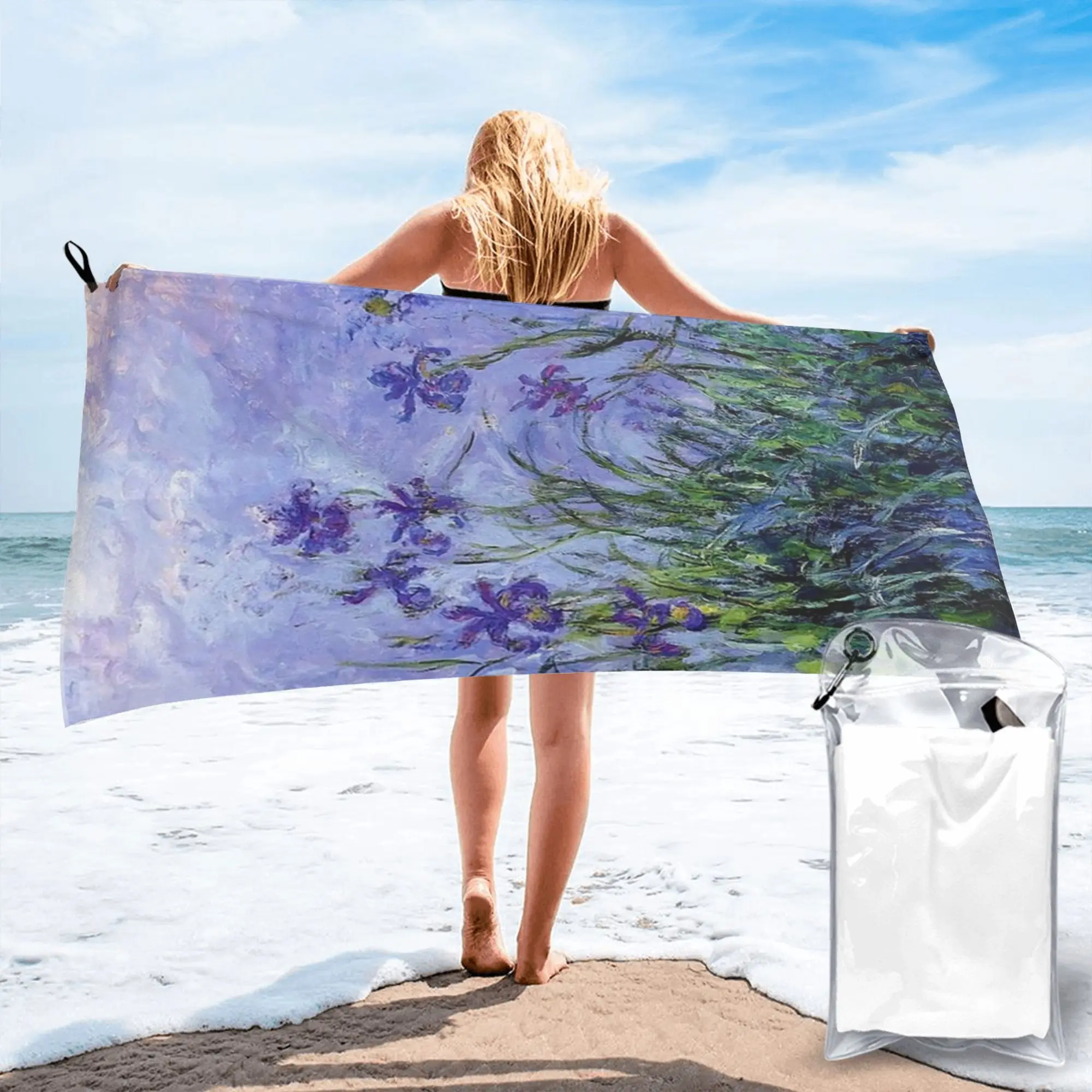 Claude Monet  Lilac Irises 191 Beach Towel Soft Microfiber Quick Dry Absorbent Quick Towels For Mountain Climbing