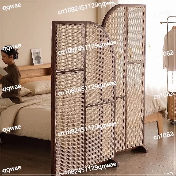Wood rattan screen partition porch entrance front door living room bedroom bed shading Japanese movable