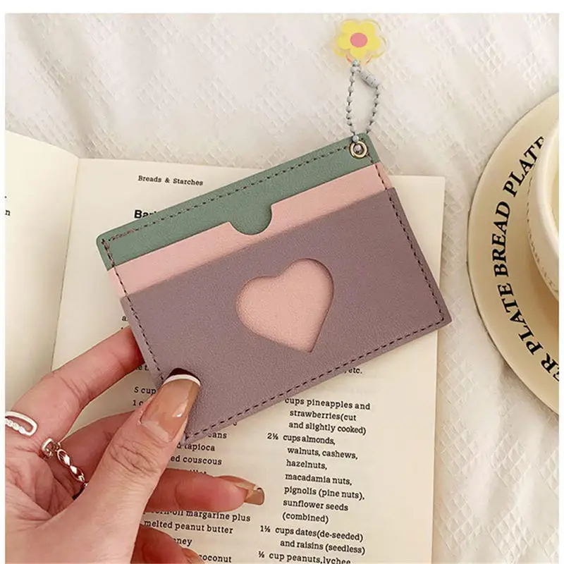 Ins Lovely Card Wallet PU Leather Luxury Cute Fashion Card Holder Girls Casual Heart Slim Woman Portable Card Cover Bag Gift NEW