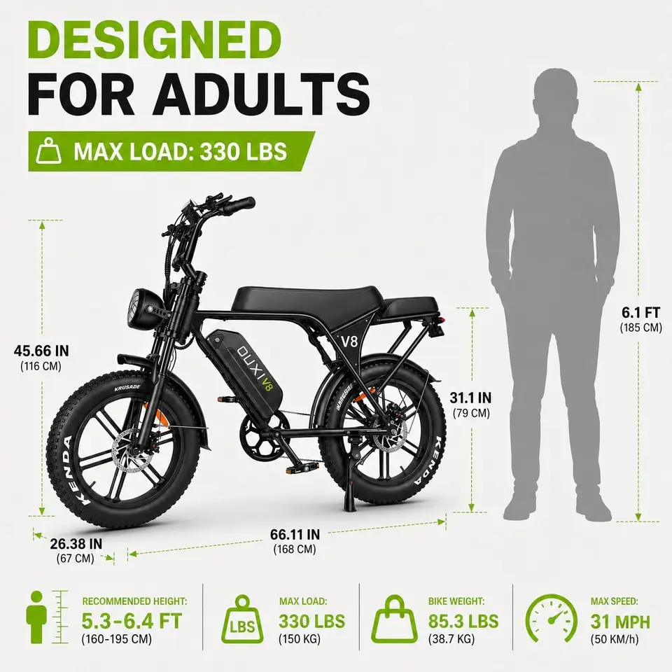 V8 Electric Bike for Adults/Teens, 16"/20" Fat Tire E Dirt Bike with 36V/48V | 10.4/15/30AH Removable Battery, 35-60 Miles image 10
